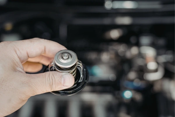 Hand-holding-Car-Thermostat-close-up